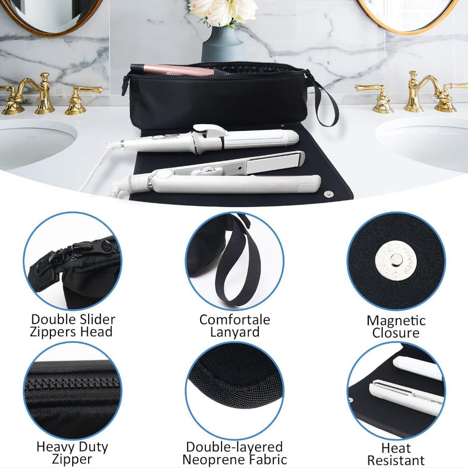 White Premium Insulated Roll-Up Travel Case for Hair Styling Tools & Blow Dryers with Muti-Pockets (18x5.5x5 Inch) - Image 3