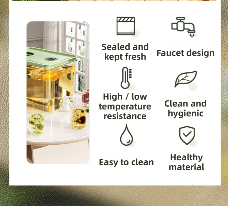3L Compact Fridge-Ready Cold Drink Dispenser with Spigot, Timer and Infuser Filter - Food-Grade PP & Heat Resistant Fruit Tea Tank - Image 6