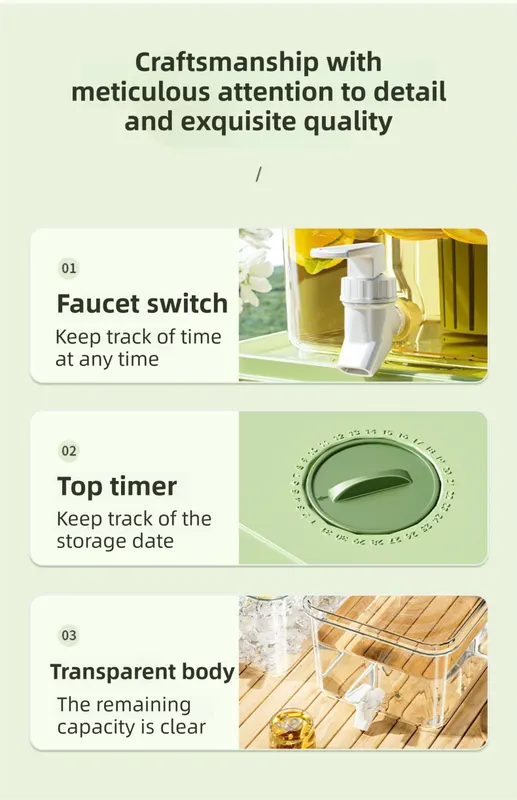 5L Compact Fridge-Ready Cold Drink Dispenser with Spigot, Timer and Infuser Filter - Food-Grade PP & Heat Resistant Fruit Tea Tank - Image 7