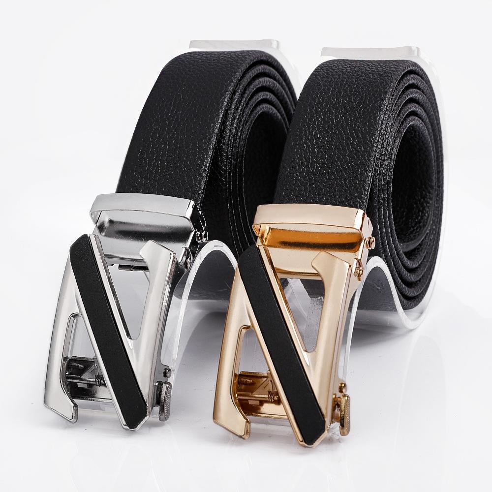 Men's Fashionable Z Style Gold Automatic Buckle Sleek Business Suit Belt -  Adjustable No-Hole Waistband (3.5cm Width & 120cm Length) - Image 3