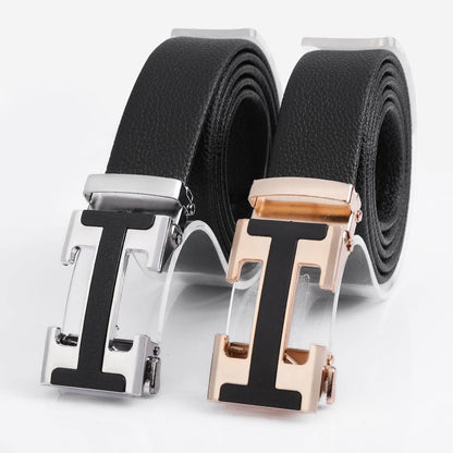 Men's Fashionable I Style Sliver Automatic Buckle Sleek Business Suit Belt - Adjustable No-Hole Waistband (3.5cm Width & 120cm Length) - Image 3