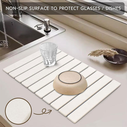 30x40cm Foldable Marble Pattern Kitchen Dish Drainer(Style 1) - Ultra-Absorbent Natural Stone Mat, Fast-Drying & Space-Saving - Image 3