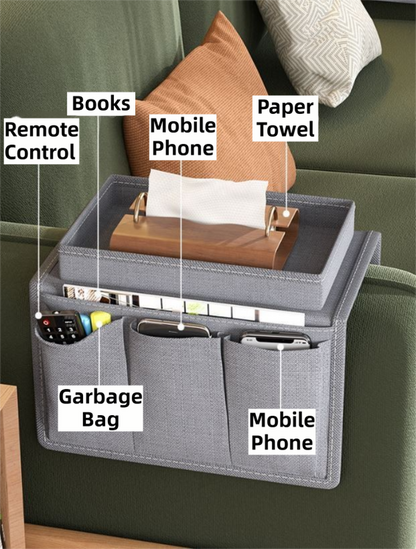 Beige Foldable  Sofa Armrest Organizer With 3-Zones - 20kg Load Capacity, Thickended Oxford Cloth Storage Bag for Dorms, Cars & Living Rooms - Image 3