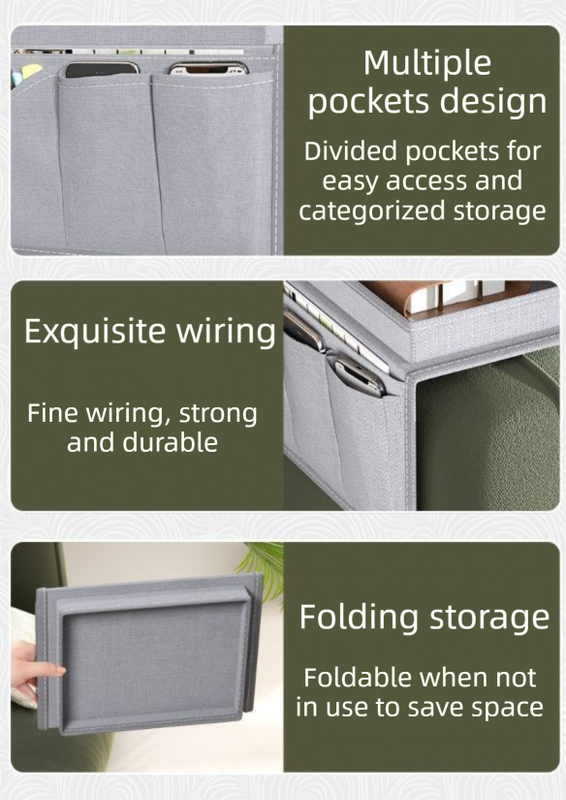 Beige Foldable  Sofa Armrest Organizer With 3-Zones - 20kg Load Capacity, Thickended Oxford Cloth Storage Bag for Dorms, Cars & Living Rooms - Image 5