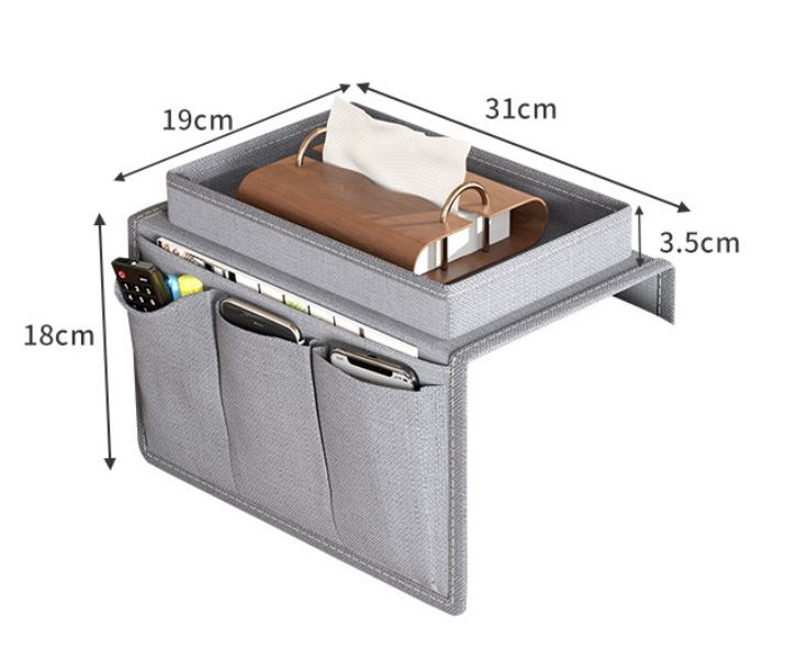 Beige Foldable  Sofa Armrest Organizer With 3-Zones - 20kg Load Capacity, Thickended Oxford Cloth Storage Bag for Dorms, Cars & Living Rooms - Image 6