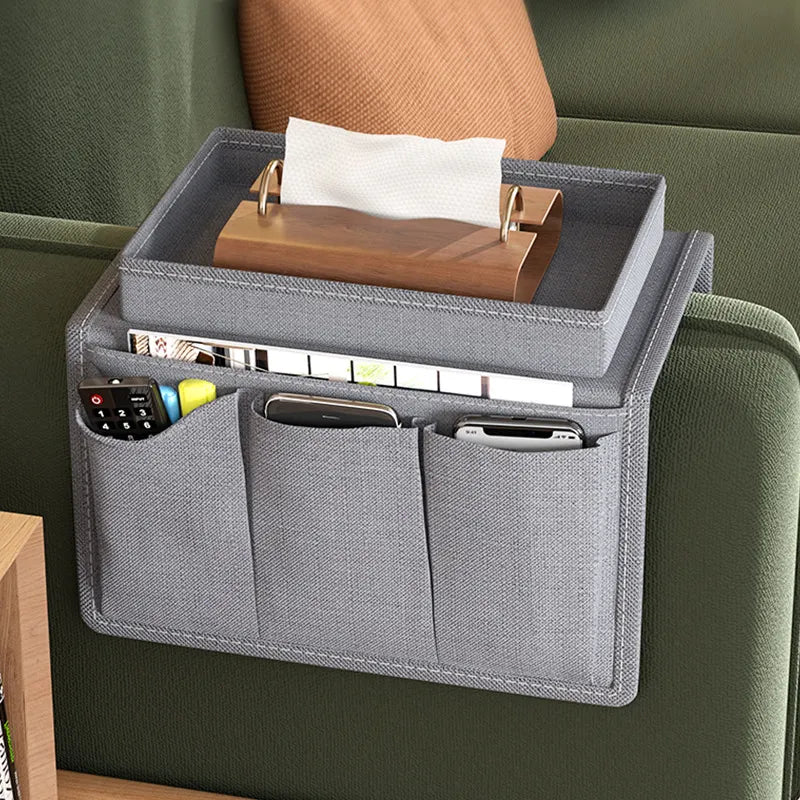 Grey Foldable  Sofa Armrest Organizer With 3-Zones - 20kg Load Capacity, Thickended Oxford Cloth Storage Bag for Dorms, Cars & Living Rooms