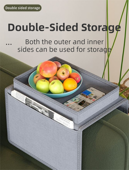 Grey Foldable  Sofa Armrest Organizer With 3-Zones - 20kg Load Capacity, Thickended Oxford Cloth Storage Bag for Dorms, Cars & Living Rooms - Image 3