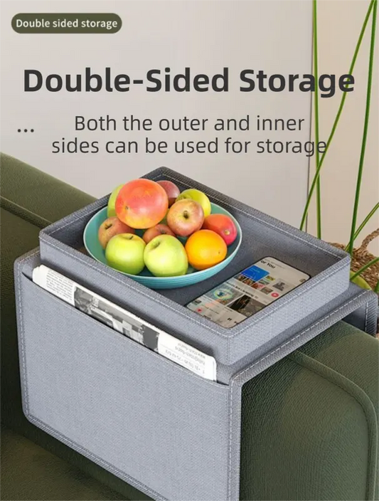 Grey Foldable  Sofa Armrest Organizer With 3-Zones - 20kg Load Capacity, Thickended Oxford Cloth Storage Bag for Dorms, Cars & Living Rooms - Image 3