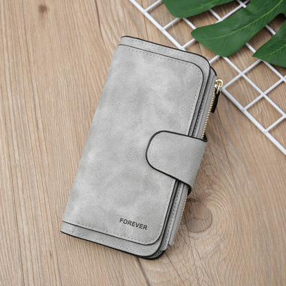 Grey Large Capacity Long Wallet Frosted PU Leather Clutch Bag with 14 Card Slots and Zipper Compartment fits Smartphone for Everyday Use Australia