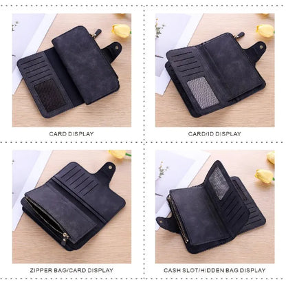 Grey Large Capacity Long Wallet Frosted PU Leather Clutch Bag with 14 Card Slots and Zipper Compartment fits Smartphone for Everyday Use Australia - Image 2
