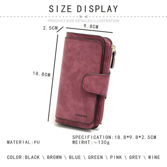 Grey Large Capacity Long Wallet Frosted PU Leather Clutch Bag with 14 Card Slots and Zipper Compartment fits Smartphone for Everyday Use Australia - Image 4