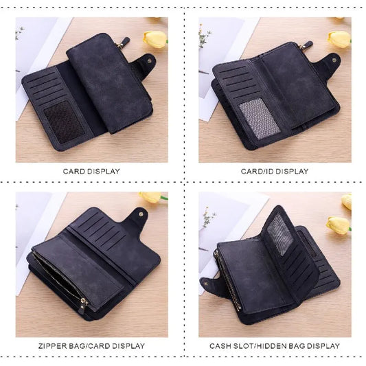 Pink Large Capacity Long Wallet Frosted PU Leather Clutch Bag with 14 Card Slots and Zipper Compartment fits Smartphone for Everyday Use Australia - Image 2
