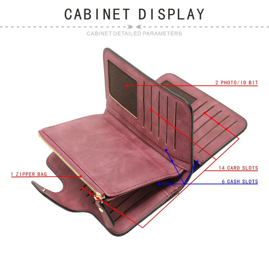 Brown Large Capacity Long Wallet Frosted PU Leather Clutch Bag with 14 Card Slots and Zipper Compartment fits Smartphone for Everyday Use Australia - Image 3