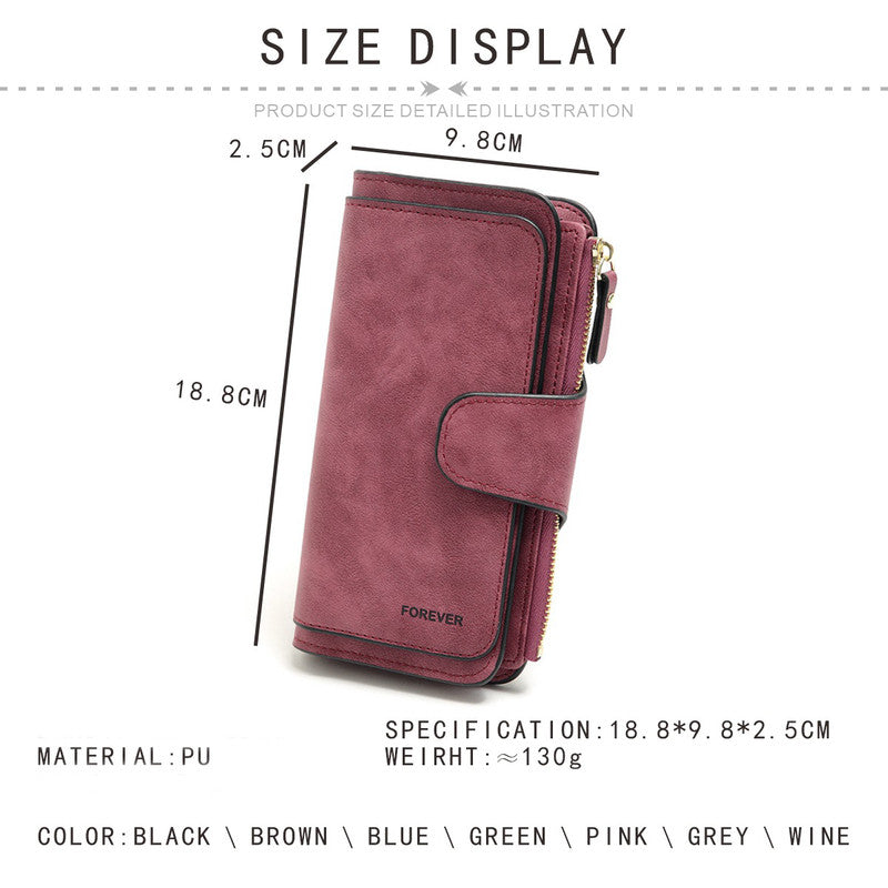 Purplish red Large Capacity Long Wallet Frosted PU Leather Clutch Bag with 14 Card Slots and Zipper Compartment fits Smartphone for Everyday Use Australia - Image 4