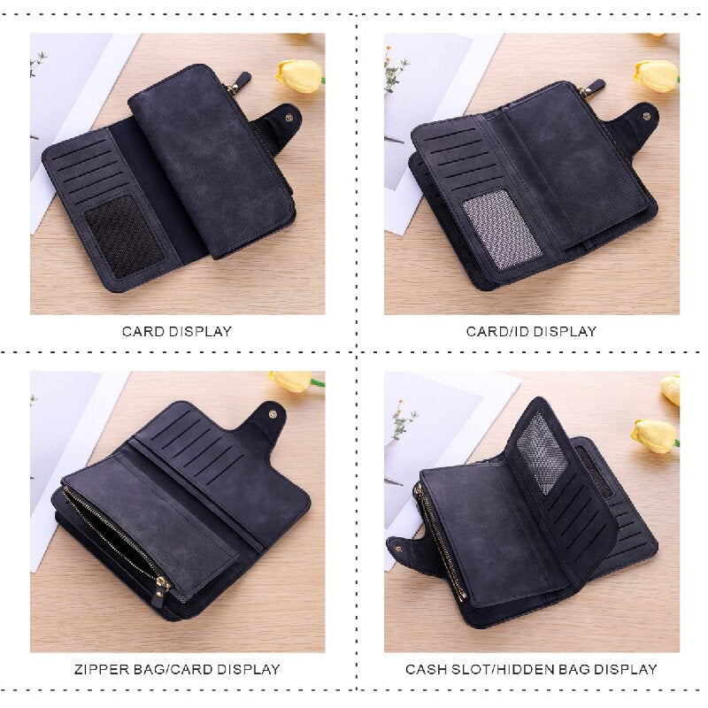 Blue Large Capacity Long Wallet Frosted PU Leather Clutch Bag with 14 Card Slots and Zipper Compartment fits Smartphone for Everyday Use Australia - Image 2