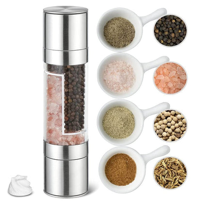 2 Pack 2-in-1 Stainless Steel Manual Spice Grinder Dual Head Salt and Pepper Mill with Adjustable Coarseness for Australian BBQ Kitchen and Travel - Image 2