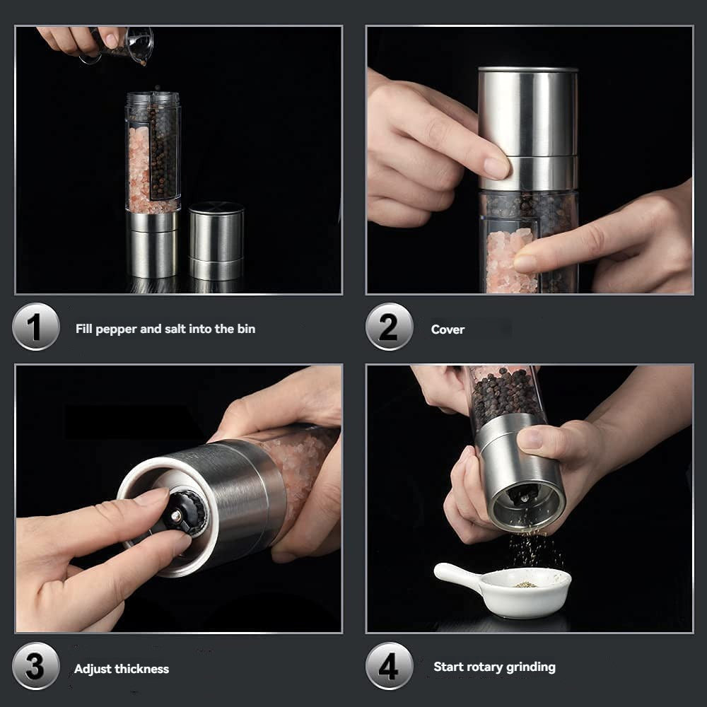 2 Pack 2-in-1 Stainless Steel Manual Spice Grinder Dual Head Salt and Pepper Mill with Adjustable Coarseness for Australian BBQ Kitchen and Travel - Image 4