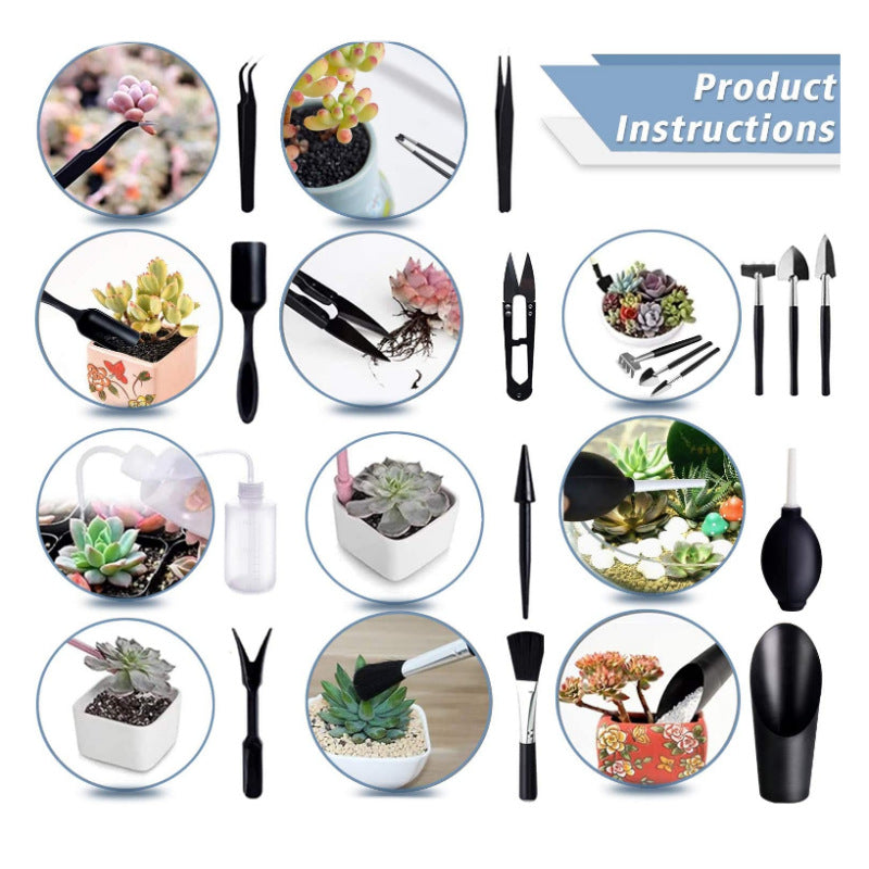 Black 13 Piece Succulent Gardening Tool Set with 50x50cm Repotting Mat and Storage Bag for Indoor Miniature Plant Care Home Gardening Gift Australia - Image 3