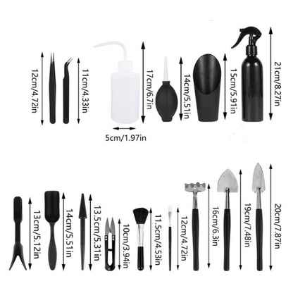 Black 13 Piece Succulent Gardening Tool Set with 50x50cm Repotting Mat and Storage Bag for Indoor Miniature Plant Care Home Gardening Gift Australia - Image 4