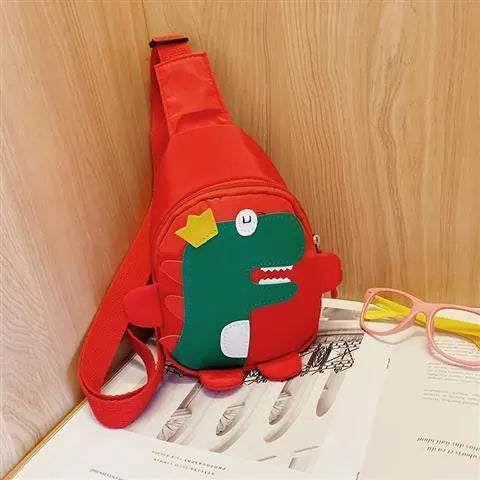 Red Kids Cartoon Dinosaur Chest Bag Cute Lightweight Nylon Crossbody Shoulder Pack for Toddlers Outings and Travel New Arrival Gift