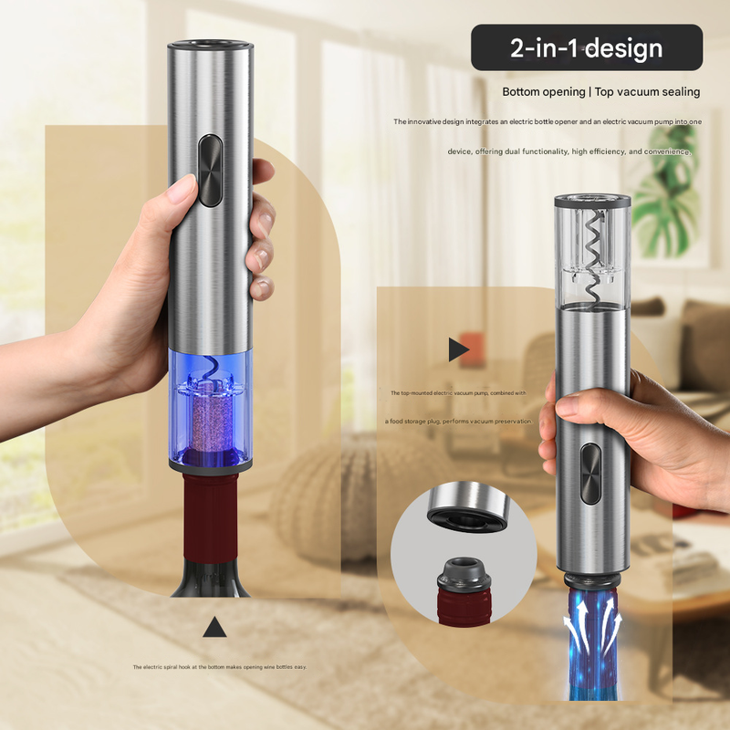 Electric Wine Opener Set 2-in-1 Rechargeable Automatic Corkscrew with Vacuum Seal Base Aerator Foil Cutter Professional Barware Australian Home Use - Image 3