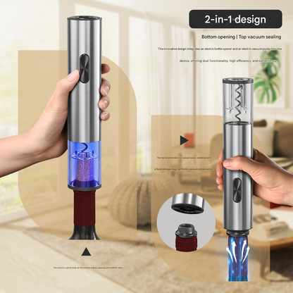 Electric Wine Opener Set 2-in-1 Rechargeable Automatic Corkscrew with Vacuum Seal Base Aerator Foil Cutter Professional Barware Australian Home Use - Image 3