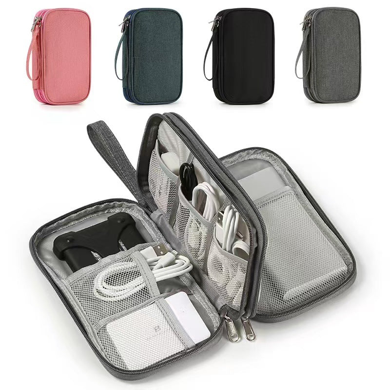 2-PCS Black Double Layer Travel Electronics Organizer Bag Waterproof Cable Pouch for Power Bank and Phone Portable Storage for Australians - Image 3