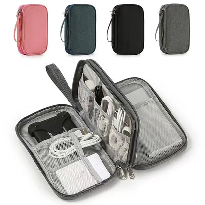 2-PCS Black Double Layer Travel Electronics Organizer Bag Waterproof Cable Pouch for Power Bank and Phone Portable Storage for Australians - Image 3