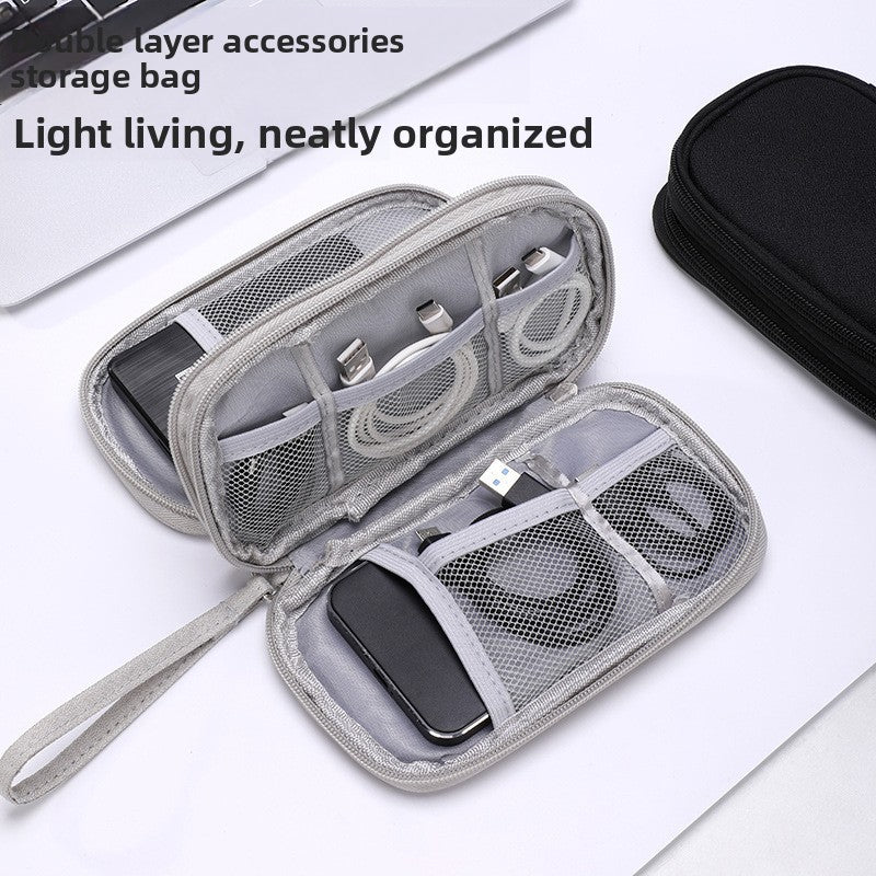 2-PCS Dark Grey Double Layer Travel Electronics Organizer Bag Waterproof Cable Pouch for Power Bank and Phone Portable Storage for Australians - Image 2