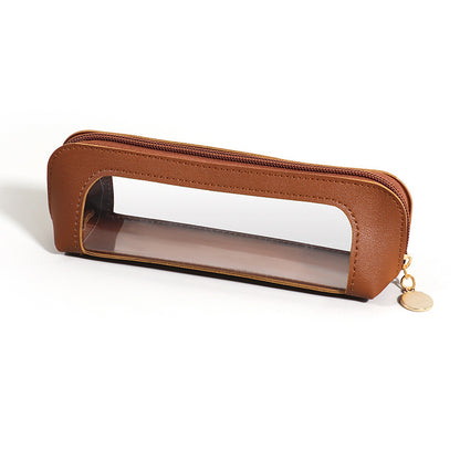 2-Pcs Brown Transparent Makeup Brush Case – Portable Zippered Cosmetic Pouch with Clear Window for Travel and Daily Use in Australia