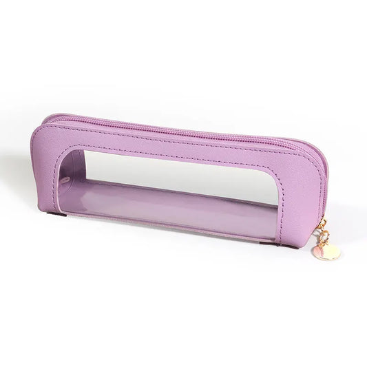 2-Pcs Purple Transparent Makeup Brush Case – Portable Zippered Cosmetic Pouch with Clear Window for Travel and Daily Use in Australia