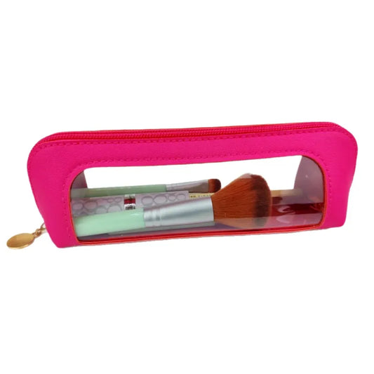 2-Pcs Rose red Transparent Makeup Brush Case – Portable Zippered Cosmetic Pouch with Clear Window for Travel and Daily Use in Australia