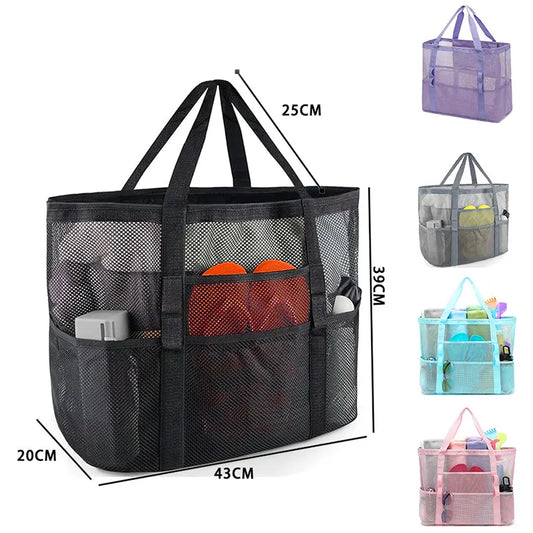 2-PCS Sky blue Mesh Beach Tote Bag – Large Capacity Swim Gear Organizer with Multiple Pockets for Shoes, Swimsuits, and Essentials - Image 4