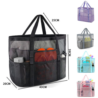 2-PCS Rose red Mesh Beach Tote Bag – Large Capacity Swim Gear Organizer with Multiple Pockets for Shoes, Swimsuits, and Essentials - Image 4