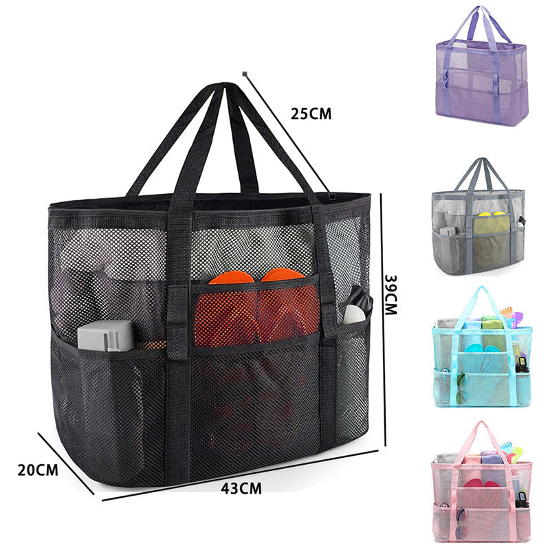 2-PCS White Mesh Beach Tote Bag – Large Capacity Swim Gear Organizer with Multiple Pockets for Shoes, Swimsuits, and Essentials - Image 4