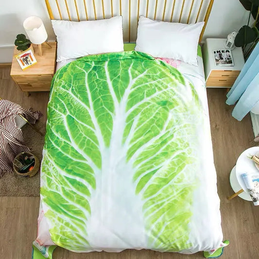 Cute Cabbage-Shaped Fleece Blanket – Fun and Cozy Throw for Naps, Office Use, Air Conditioning, or Baby Swaddling (Green & White)(85cm*85cm) - Image 2