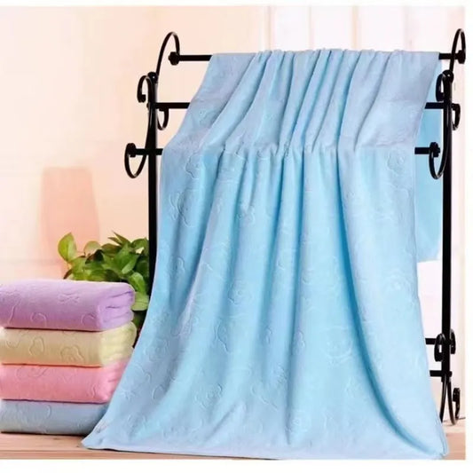 2-Pack Blue Embossed Microfiber Bear Bath Towels – 70 x 140 cm, Ultra-Absorbent and Soft for Bath, Beach & Gym