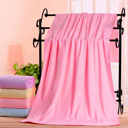 2-Pack Pink Embossed Microfiber Bear Bath Towels – 70 x 140 cm, Ultra-Absorbent and Soft for Bath, Beach & Gym