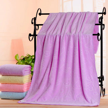 2-Pack Purple Embossed Microfiber Bear Bath Towels – 70 x 140 cm, Ultra-Absorbent and Soft for Bath, Beach & Gym