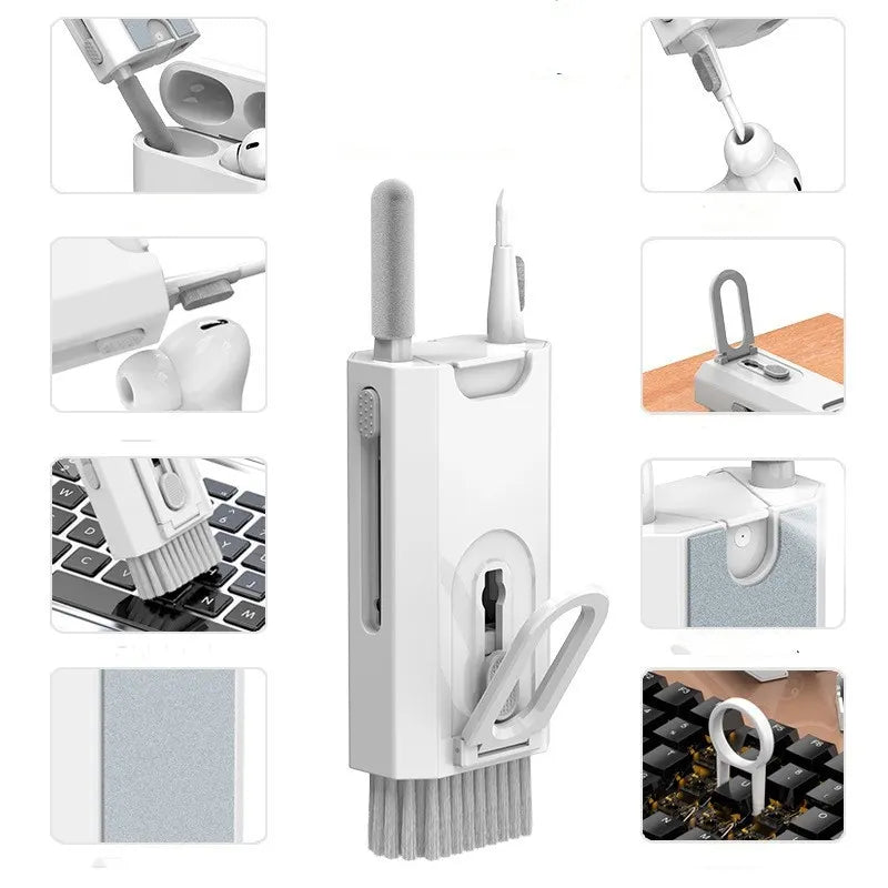 White Q8 8-in-1 Multi-Function Cleaning Kit – Compact Keyboard, Phone, and Earphone Cleaner with Built-In Tools (No Cleaning Liquid Included) - Image 5