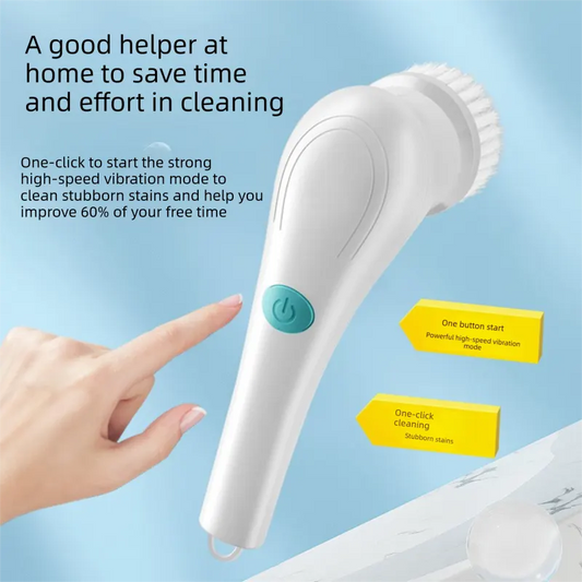 Electric Cleaning Brush with 5 Replaceable Heads – Waterproof, Rechargeable Kitchen Scrubber for Dishes, Surfaces & Deep Cleaning - Image 2