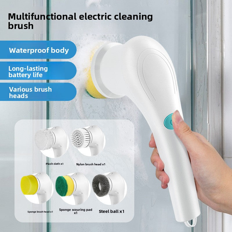 Electric Cleaning Brush with 5 Replaceable Heads – Waterproof, Rechargeable Kitchen Scrubber for Dishes, Surfaces & Deep Cleaning - Image 3