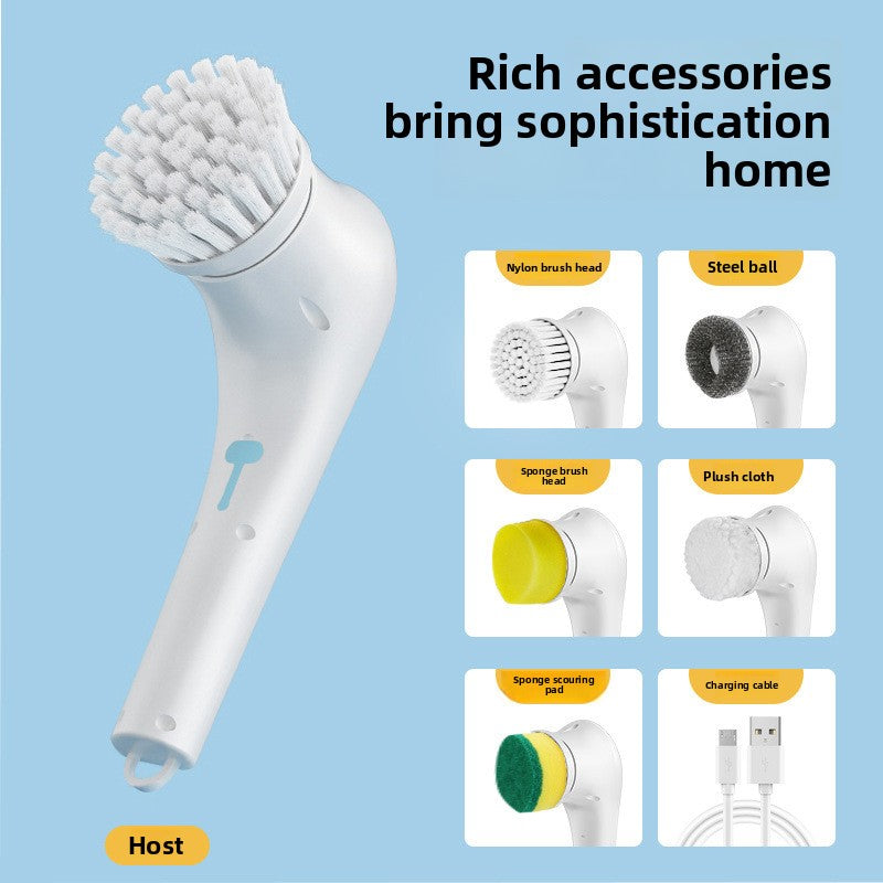 Electric Cleaning Brush with 5 Replaceable Heads – Waterproof, Rechargeable Kitchen Scrubber for Dishes, Surfaces & Deep Cleaning - Image 4