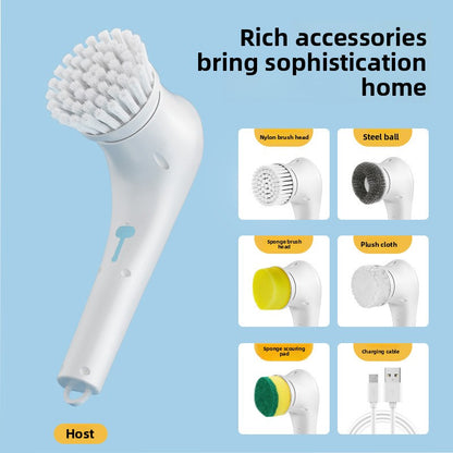 Electric Cleaning Brush with 5 Replaceable Heads – Waterproof, Rechargeable Kitchen Scrubber for Dishes, Surfaces & Deep Cleaning - Image 4