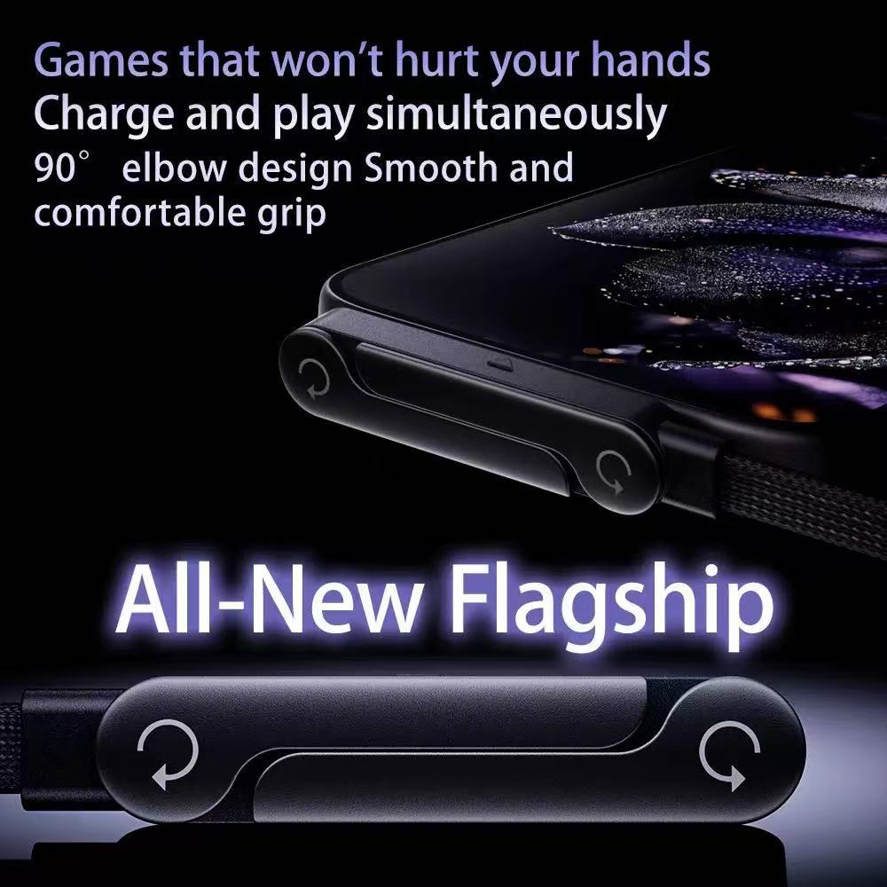 240W USB-C to USB-C Fast Charging Cable with Integrated Folding Phone Stand and 90 Degree Elbow for Mobile Gaming and Video Streaming - Image 2
