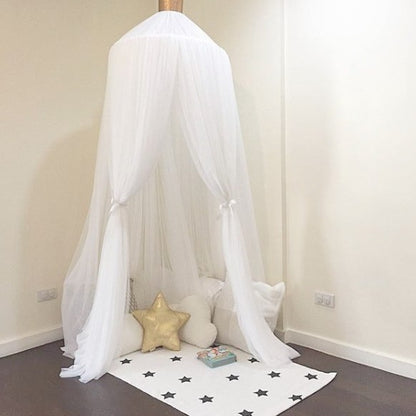 White Nordic Style 7-Layer Tulle Bed Canopy 300cm Extra Long 60cm Dome for Australian Kids Bedroom Nursery and Playroom Decor
