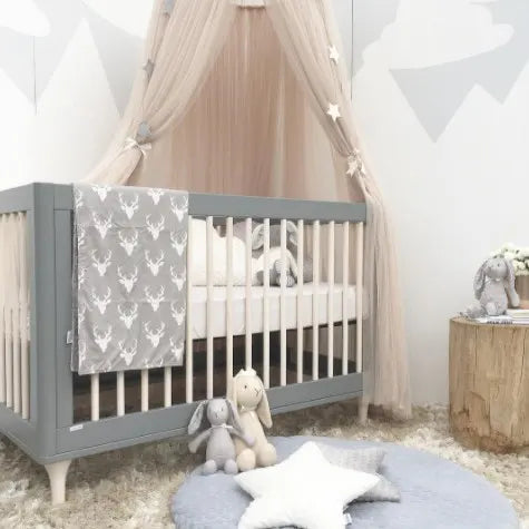 Khaki Nordic Style 7-Layer Tulle Bed Canopy 300cm Extra Long 60cm Dome for Australian Kids Bedroom Nursery and Playroom Decor