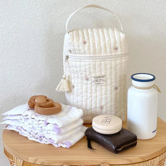 Leaves Quilted Nappy Storage Bag Portable Diaper Organizer Mommy Travel Pouch with Zipper 28x18x6cm for Australian Families and Stroller Use - Image 2