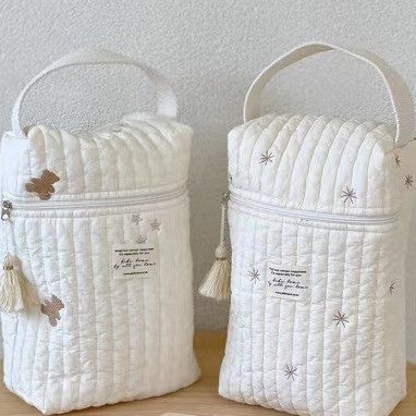 Leaves Quilted Nappy Storage Bag Portable Diaper Organizer Mommy Travel Pouch with Zipper 28x18x6cm for Australian Families and Stroller Use - Image 3