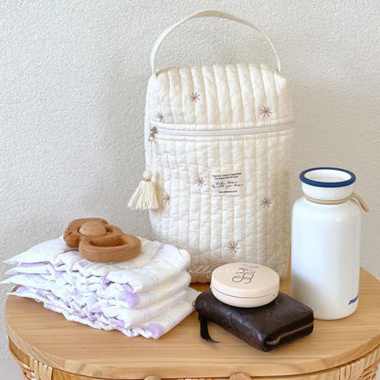 Stars Quilted Nappy Storage Bag Portable Diaper Organizer Mommy Travel Pouch with Zipper 28x18x6cm for Australian Families and Stroller Use - Image 2